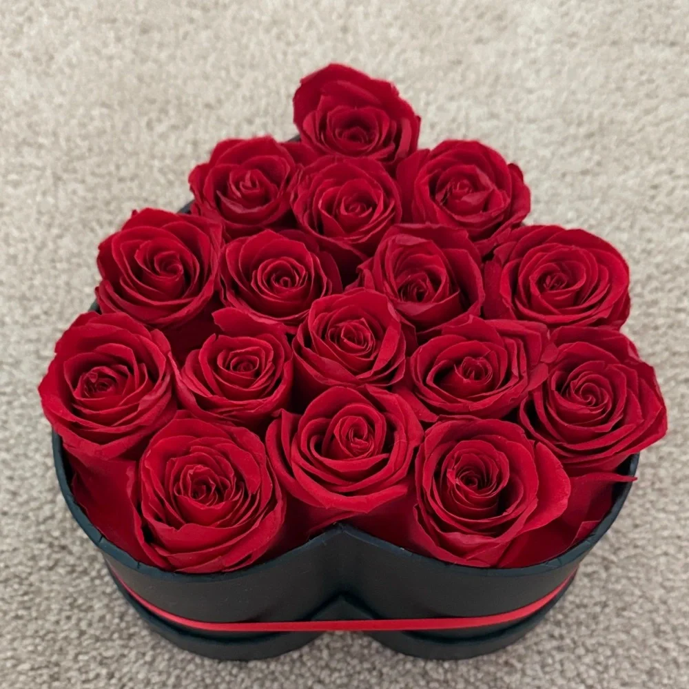 16 Flower Forever Heart Shape Box - Preserved Red Roses, Gift, Love